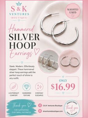 Hammered Silver Hoop Earrings - Silver